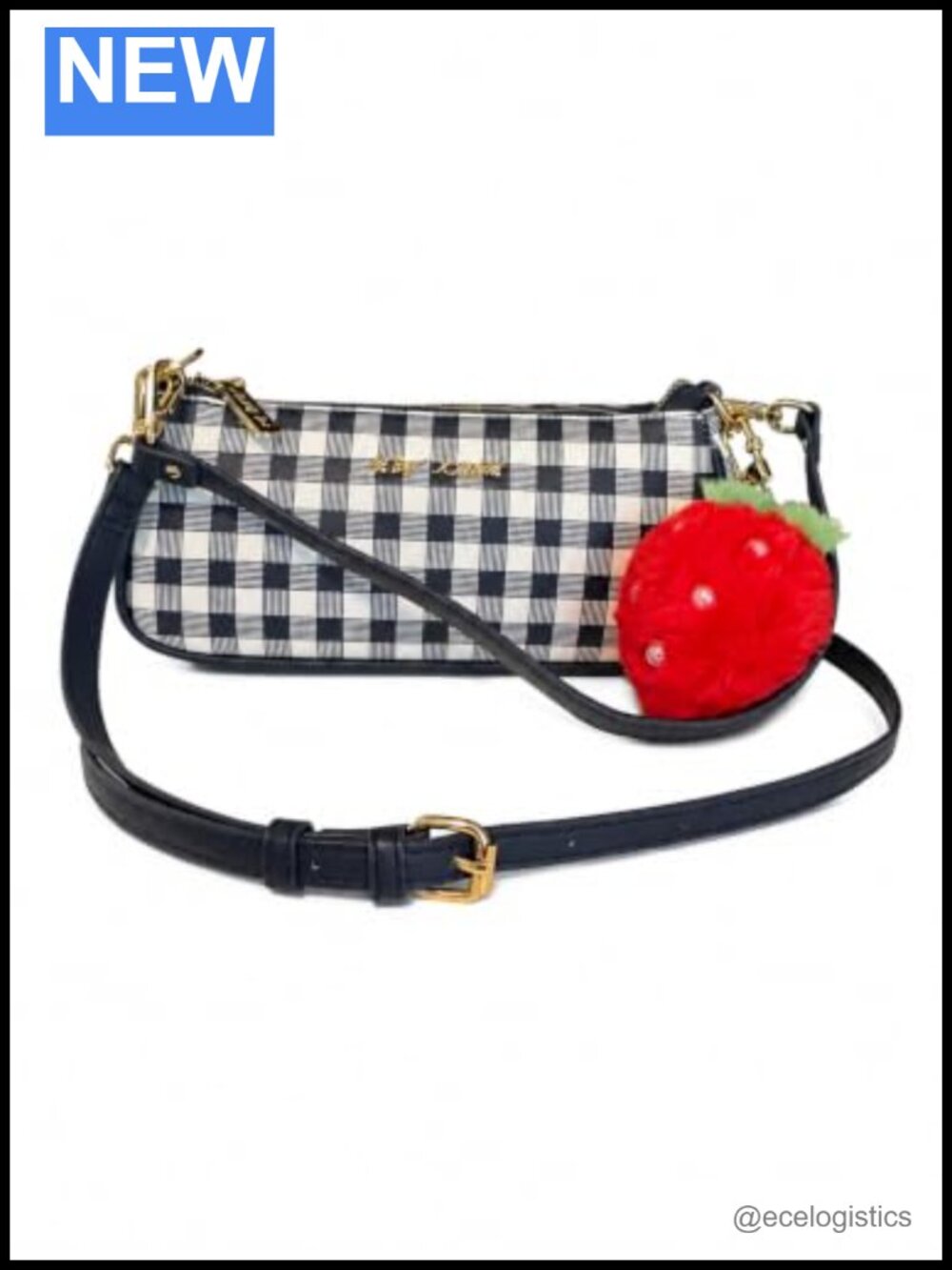 Faux Leather Convertible Shoulder Bag Crossbody Mini Purse with Strawberry Charm